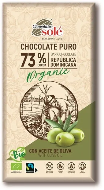 Bitterschokolade 73% Kakao mit Olivenöl BIO 100 g