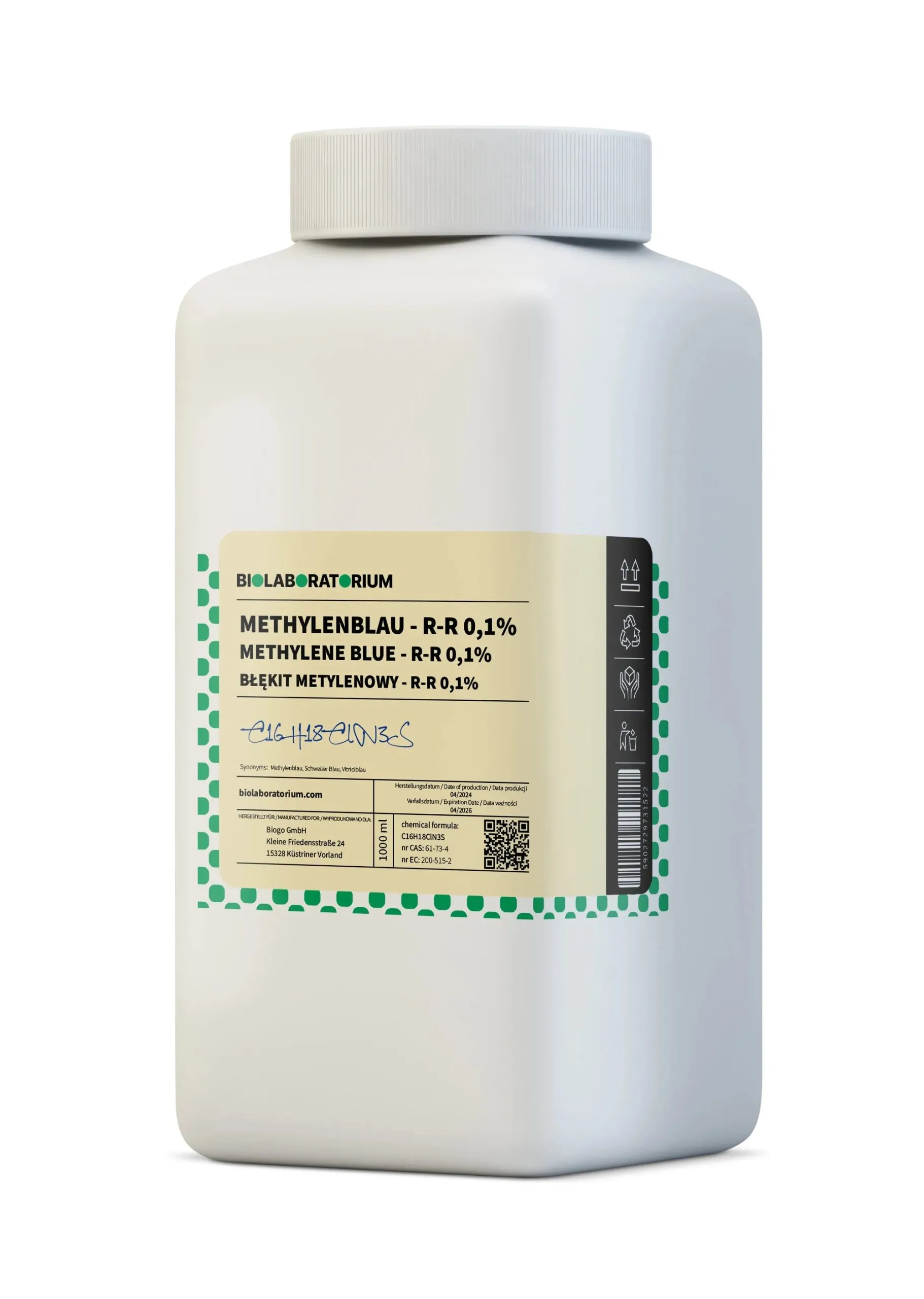 METHYLENBLAU Lösung 0,1 % – rein 500 ml BIOLABORATORIUM