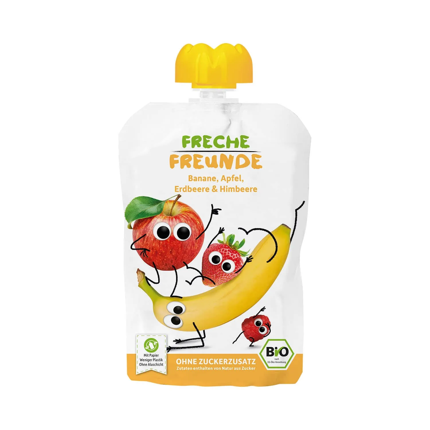 AB 6 MONATEN BIO 100 g - FRECHE FREUNDE - STRAW-RAISINE BANANA - JABLET - TRUSK-RAISE ZUCKERFREI MUSS