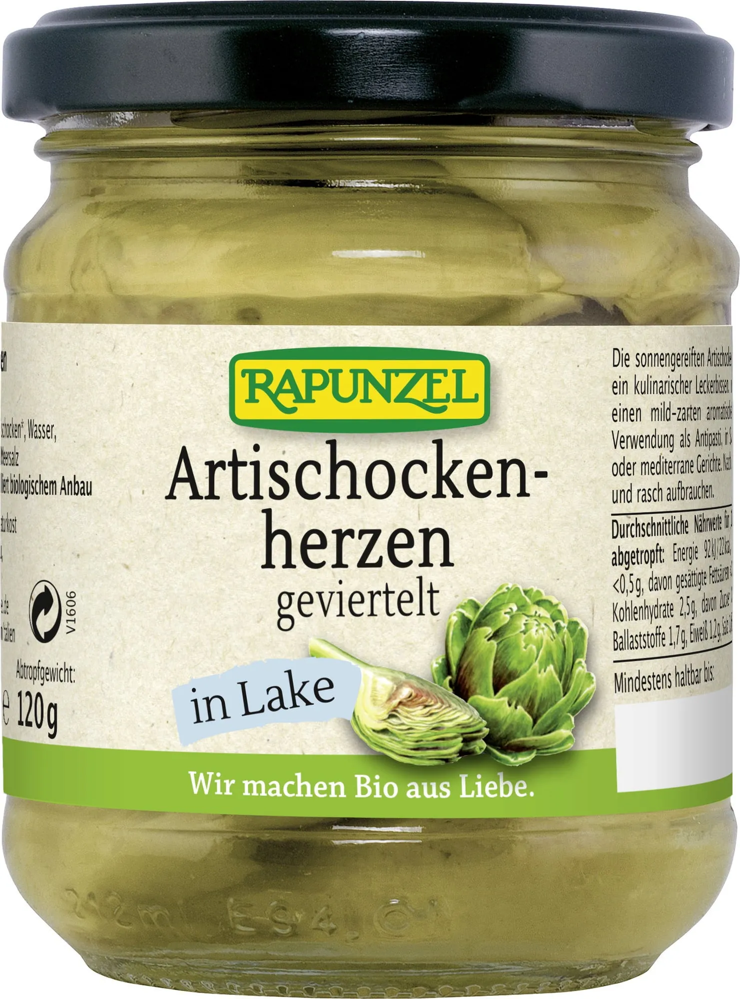 Rapunzel Cuori di Carciofo Bio In Salamoia - Tagliati in Quarti, 200 g